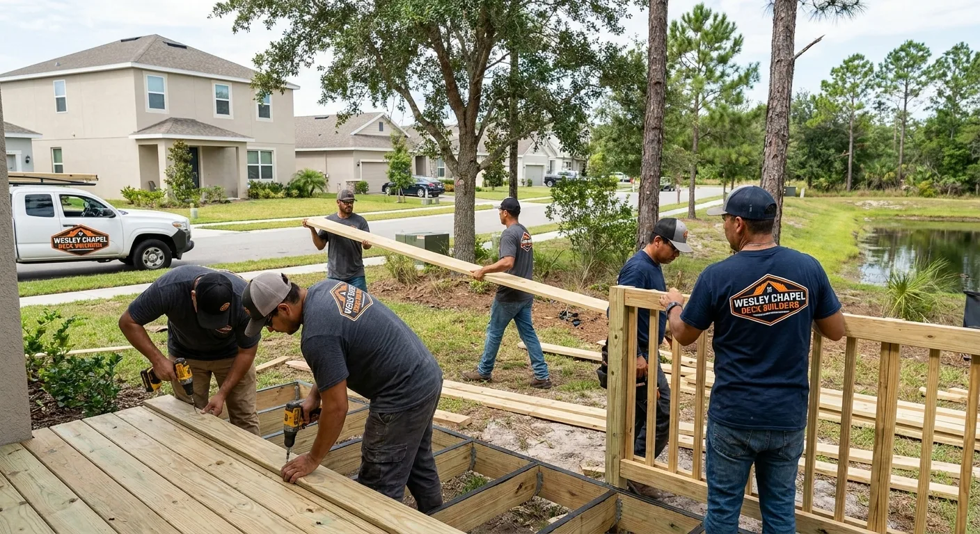 Wesley Chapel Deck Builders crew building a custom pressure-treated wood deck