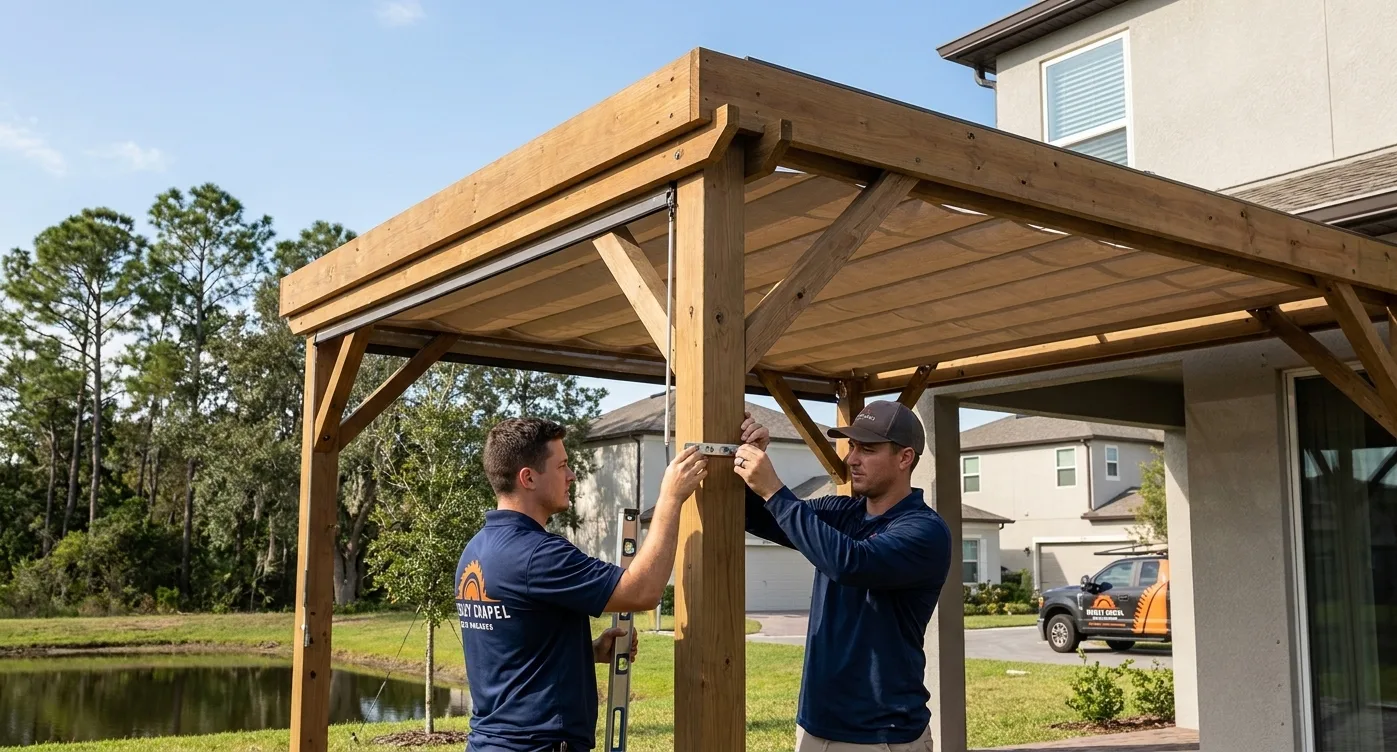 Covered pergola shade structure built by Wesley Chapel Deck Builders