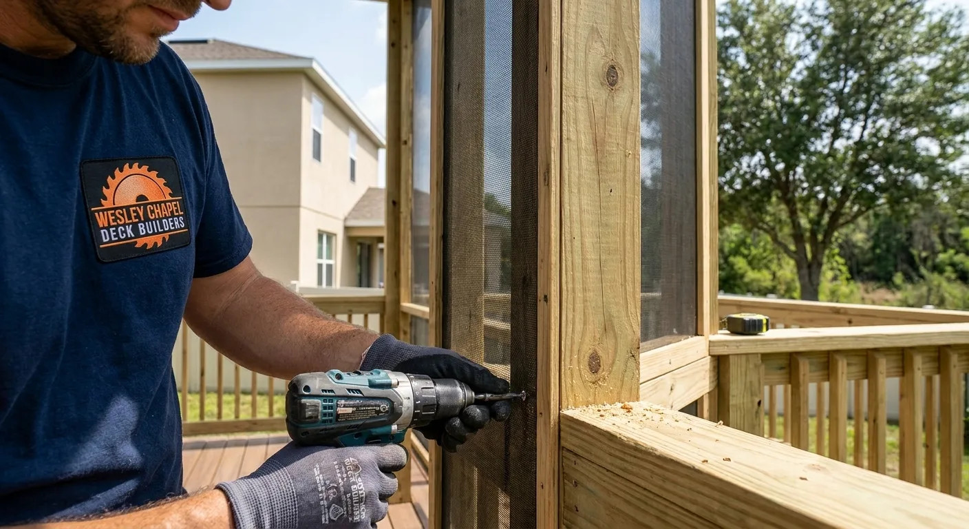 Screened deck enclosure detail built by Wesley Chapel Deck Builders