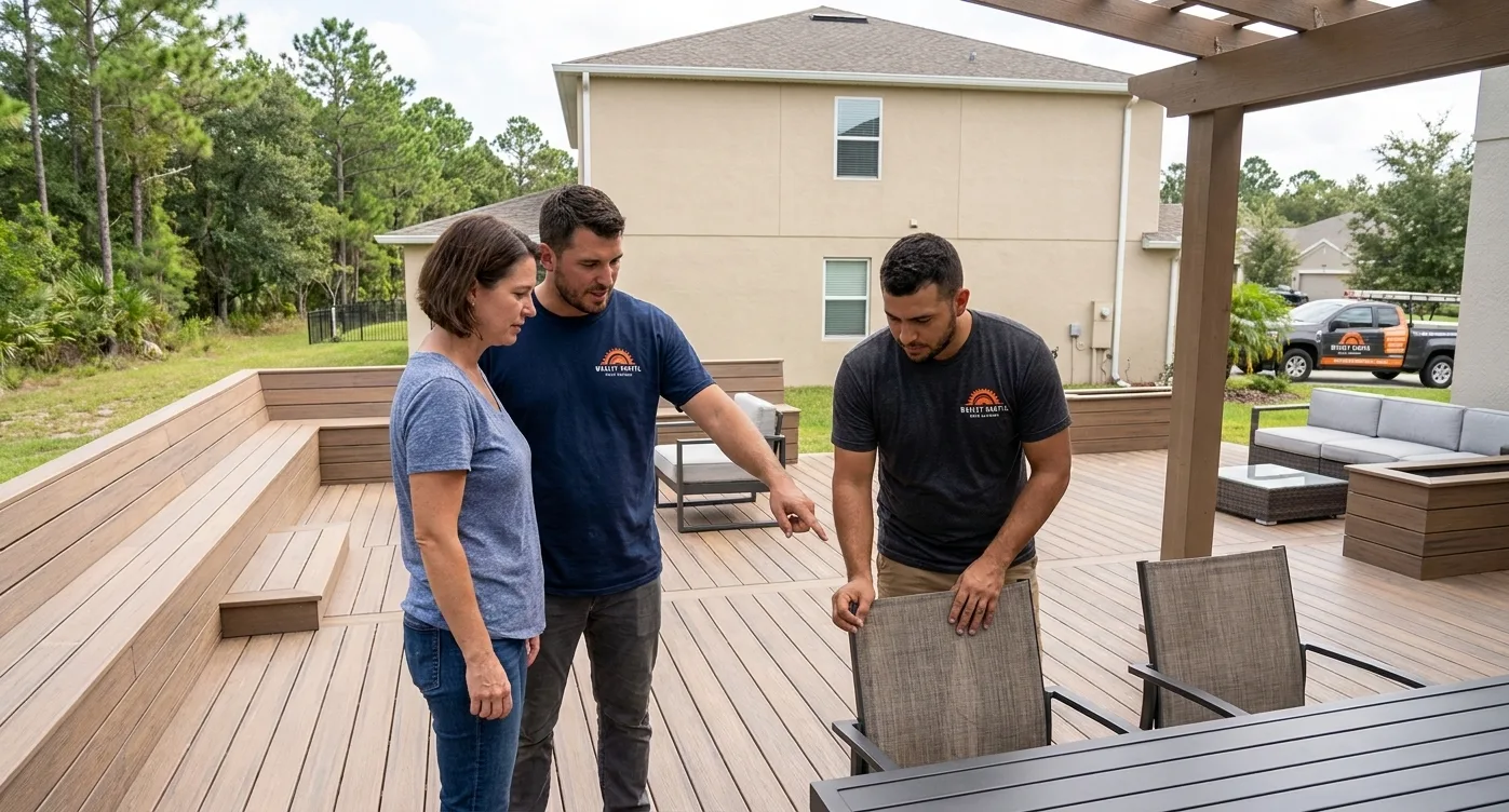 Wesley Chapel Deck Builders - custom backyard deck with outdoor furniture in Wesley Chapel, FL